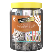Fussie Cat Treats Tuna&Chicken Puree VarietyPk(10 Flvr) 50pc