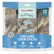 Icelandic+ Dog Cod Skin Hand Wrapped Chew Stick Bulk 12 ct