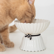 Dexypaws Cat Elevated Ceramic Bowl Flower Black & White